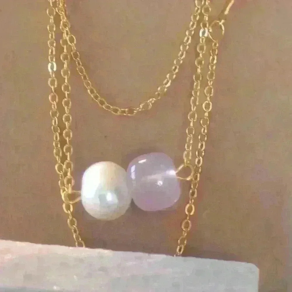 18kgold plated necklace with glass bead and freshwater pearl - Picture 2 of 3